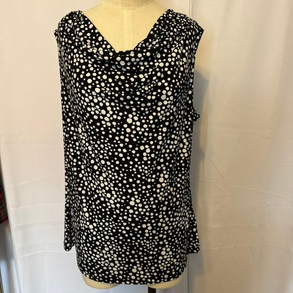 Rafaella XL Sleeveless Cowl Neck Top Black White Polka Dot Stretch Blouse - Picture 1 of 5